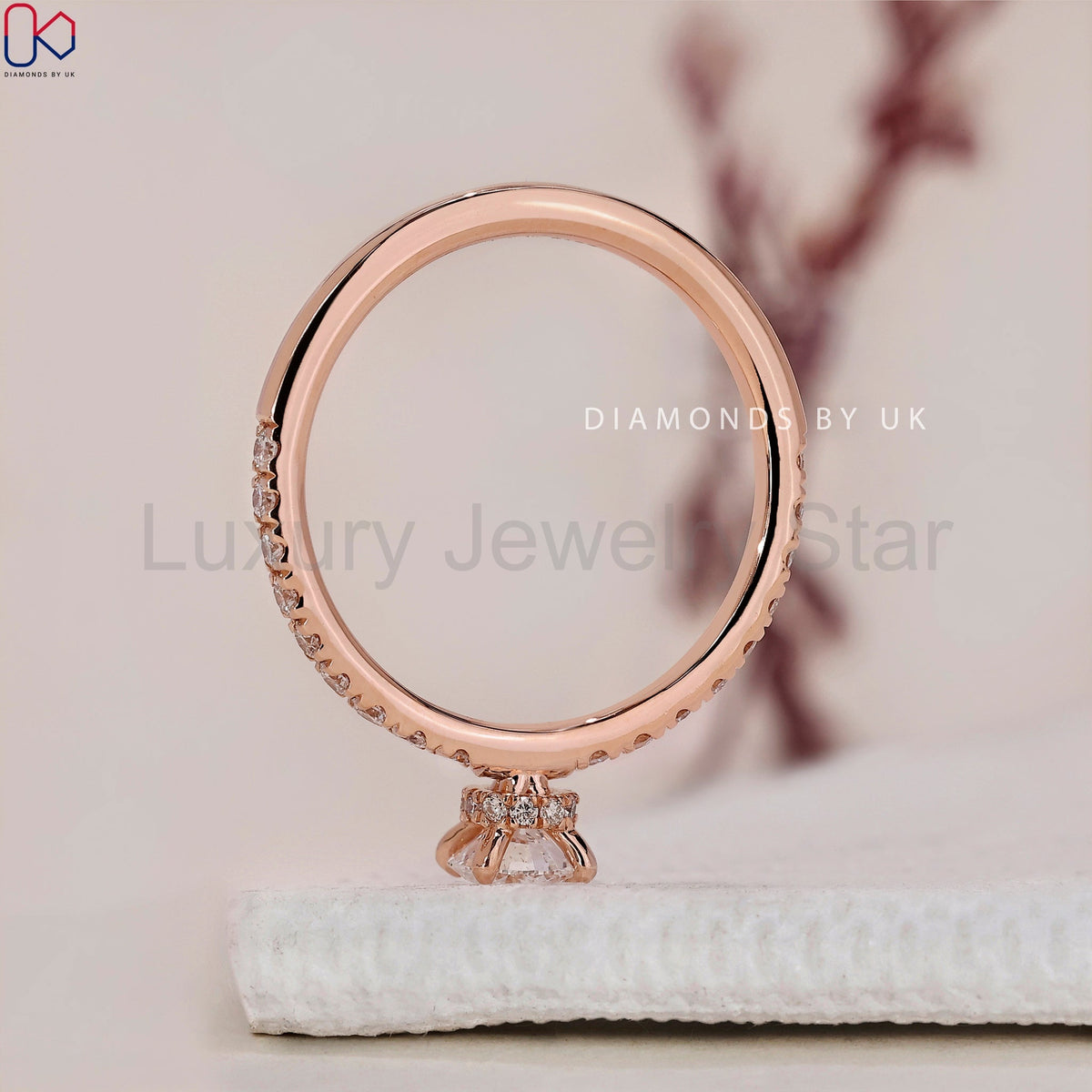 Round Cut Diamond Hidden Halo Ring - image 5