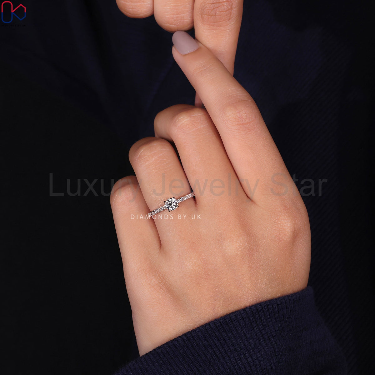Round Cut Diamond Hidden Halo Ring - image 7