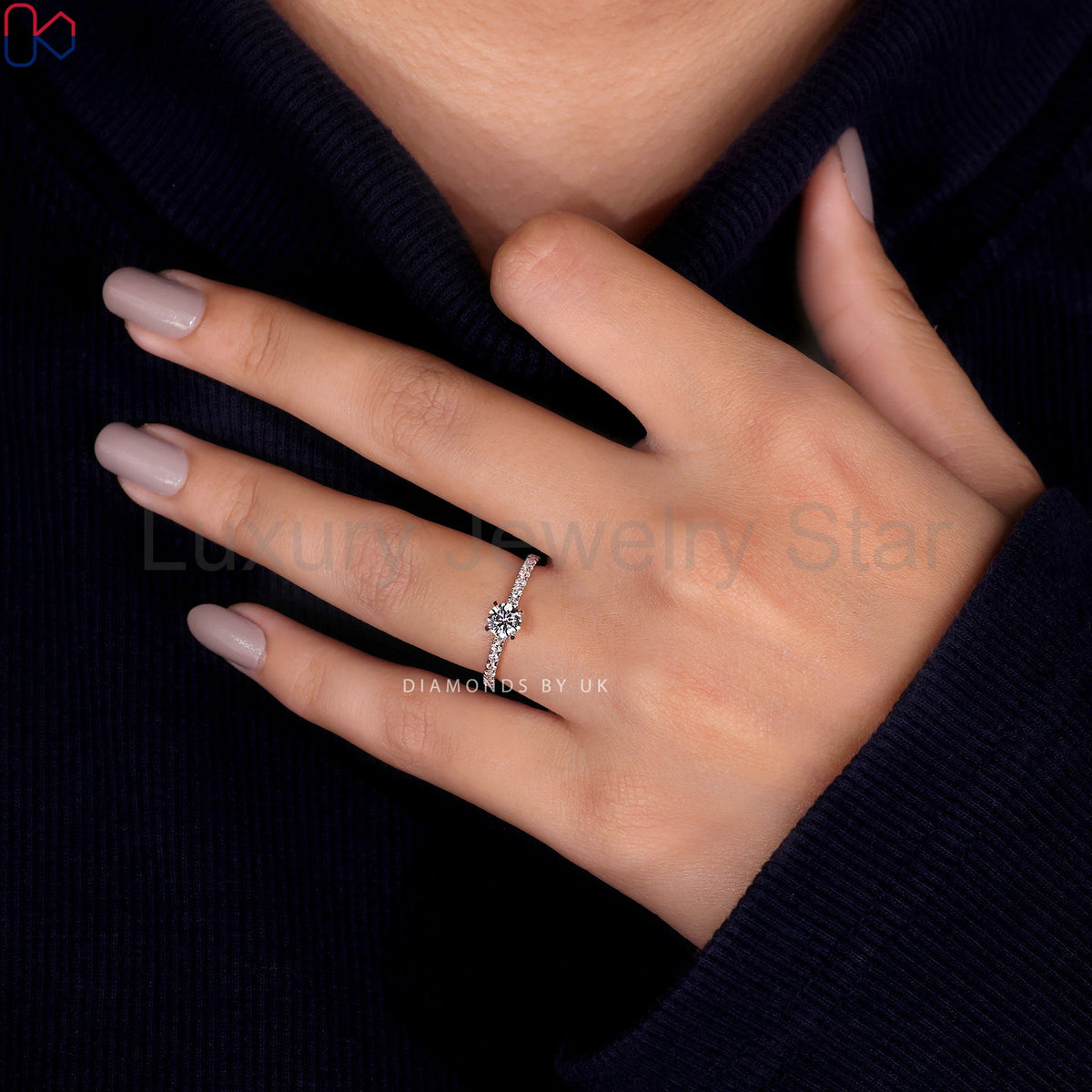 Round Cut Diamond Hidden Halo Ring - image 9