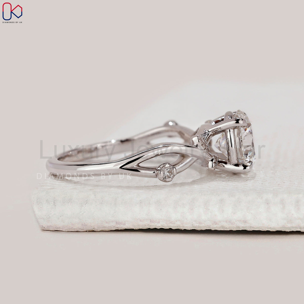 Round Cut Diamond Nature Inspired Engagement Ring - image 3