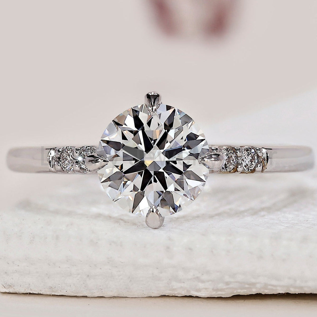 Round Cut Diamond Pave Engagement Ring