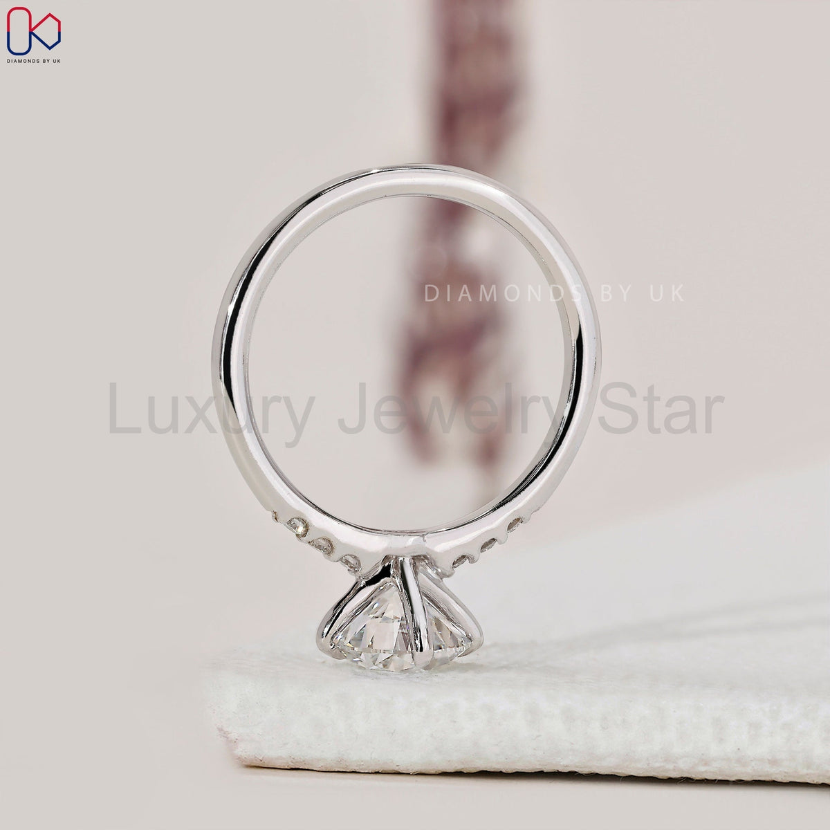 Round Cut Diamond Pave Engagement Ring - image 5