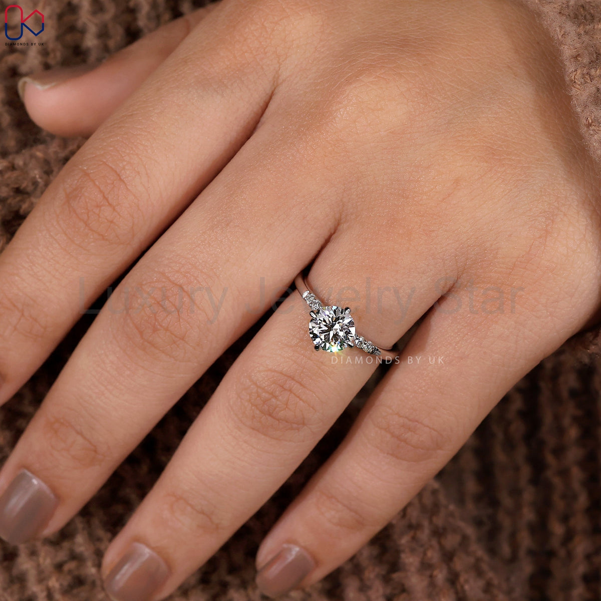 Round Cut Diamond Pave Engagement Ring - image 7