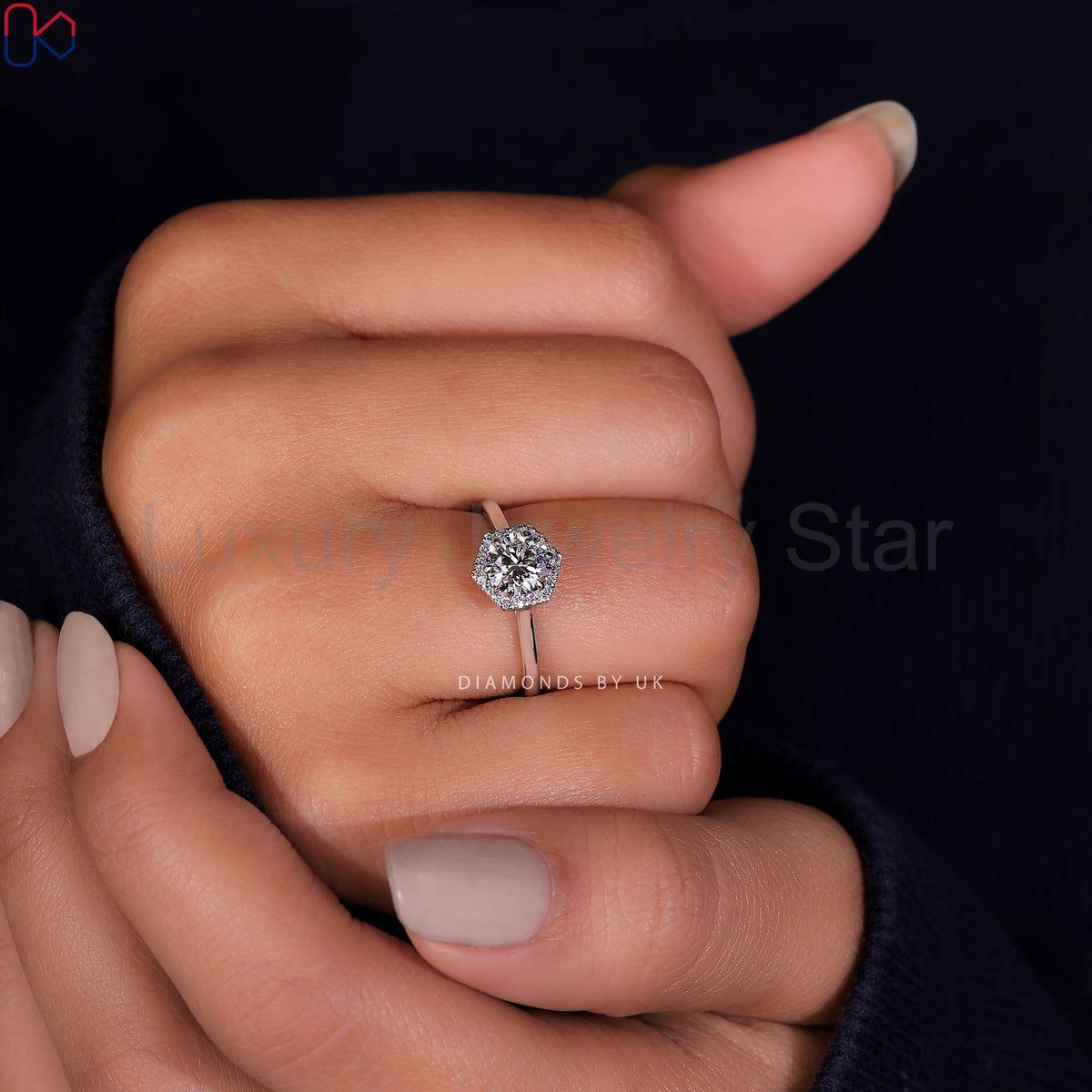 Round Cut Diamond Ring - Halo Design - image 7
