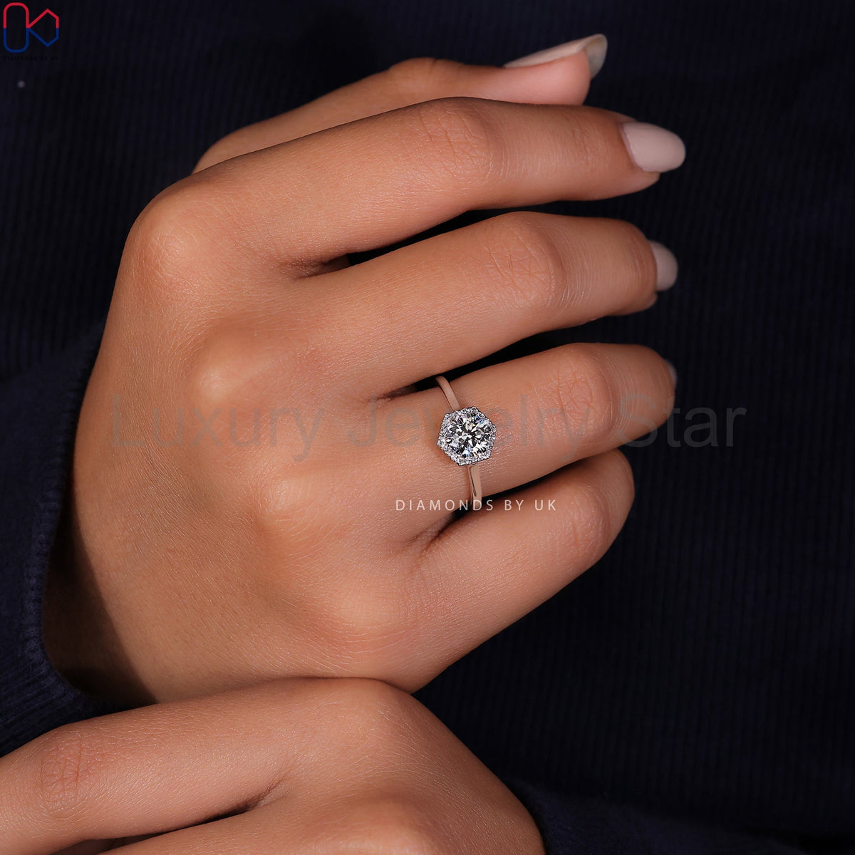 Round Cut Diamond Ring - Halo Design - image 9