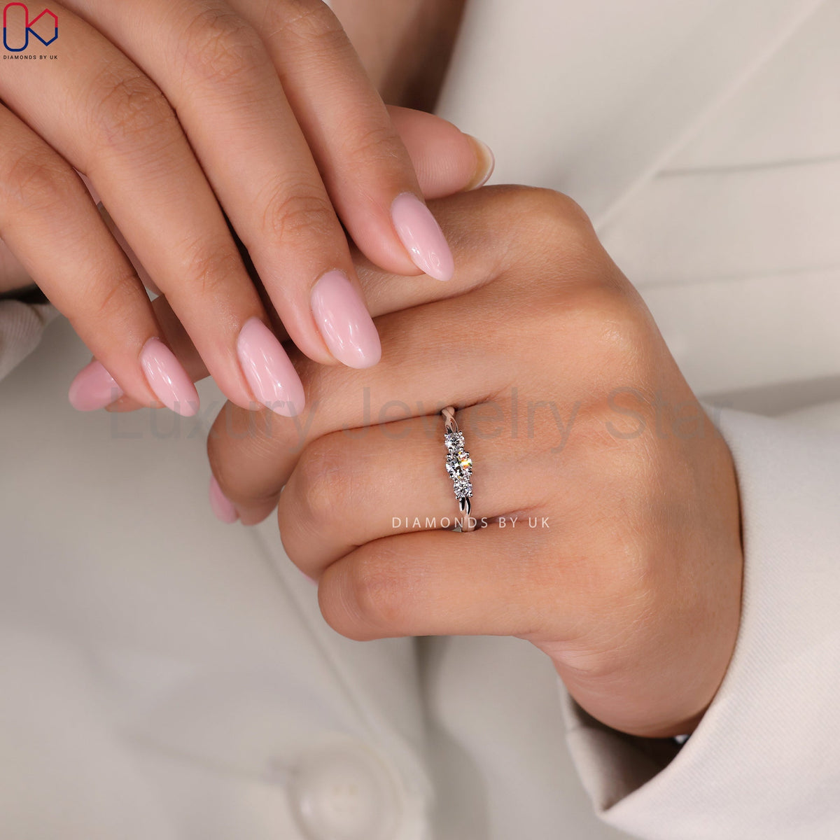 Round Cut Diamond Ring - Twisted Band - image 9