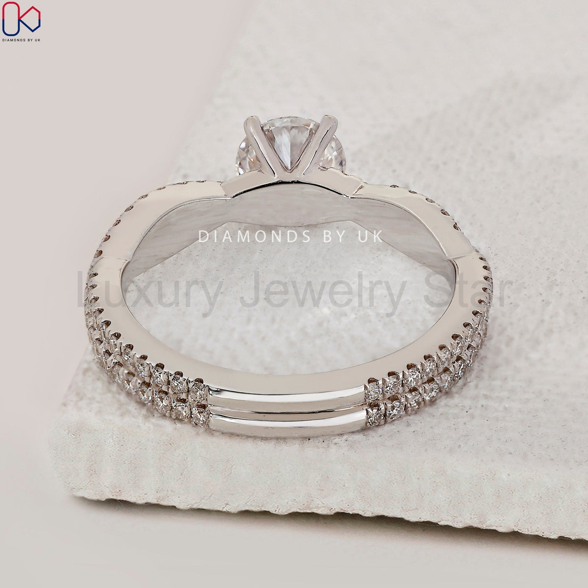 Round Cut Diamond Ring With Twisted Pave Set - image 4