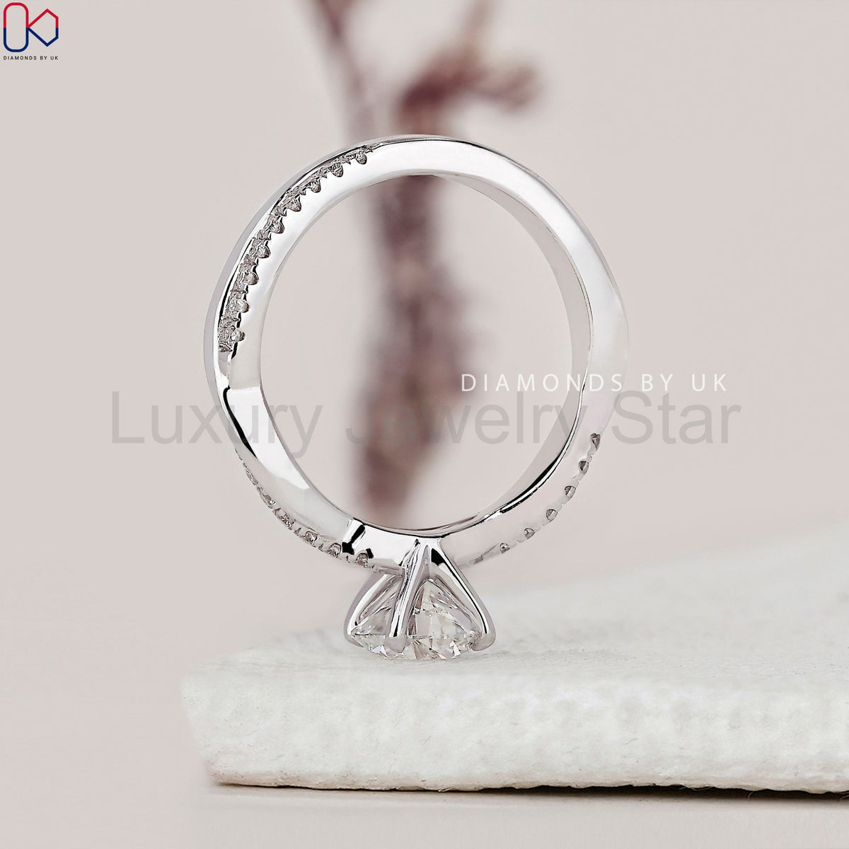 Round Cut Diamond Ring With Twisted Pave Setting - image 5