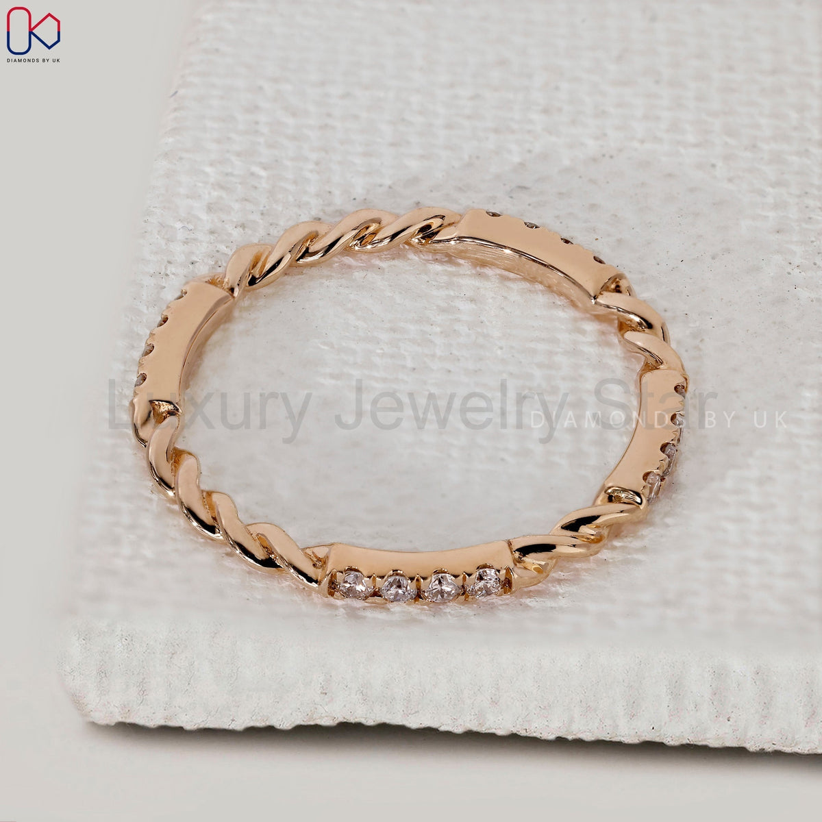 Round Cut Diamond Twisted Rope Wedding Band - image 5