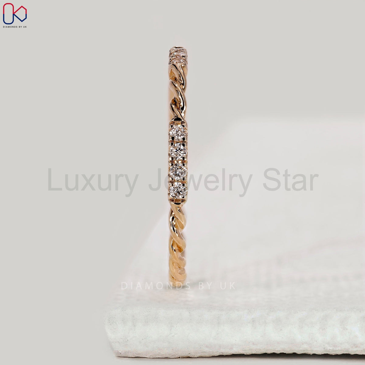 Round Cut Diamond Twisted Rope Wedding Band - image 7