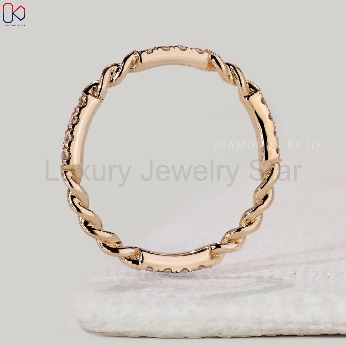 Round Cut Diamond Twisted Rope Wedding Band - image 9