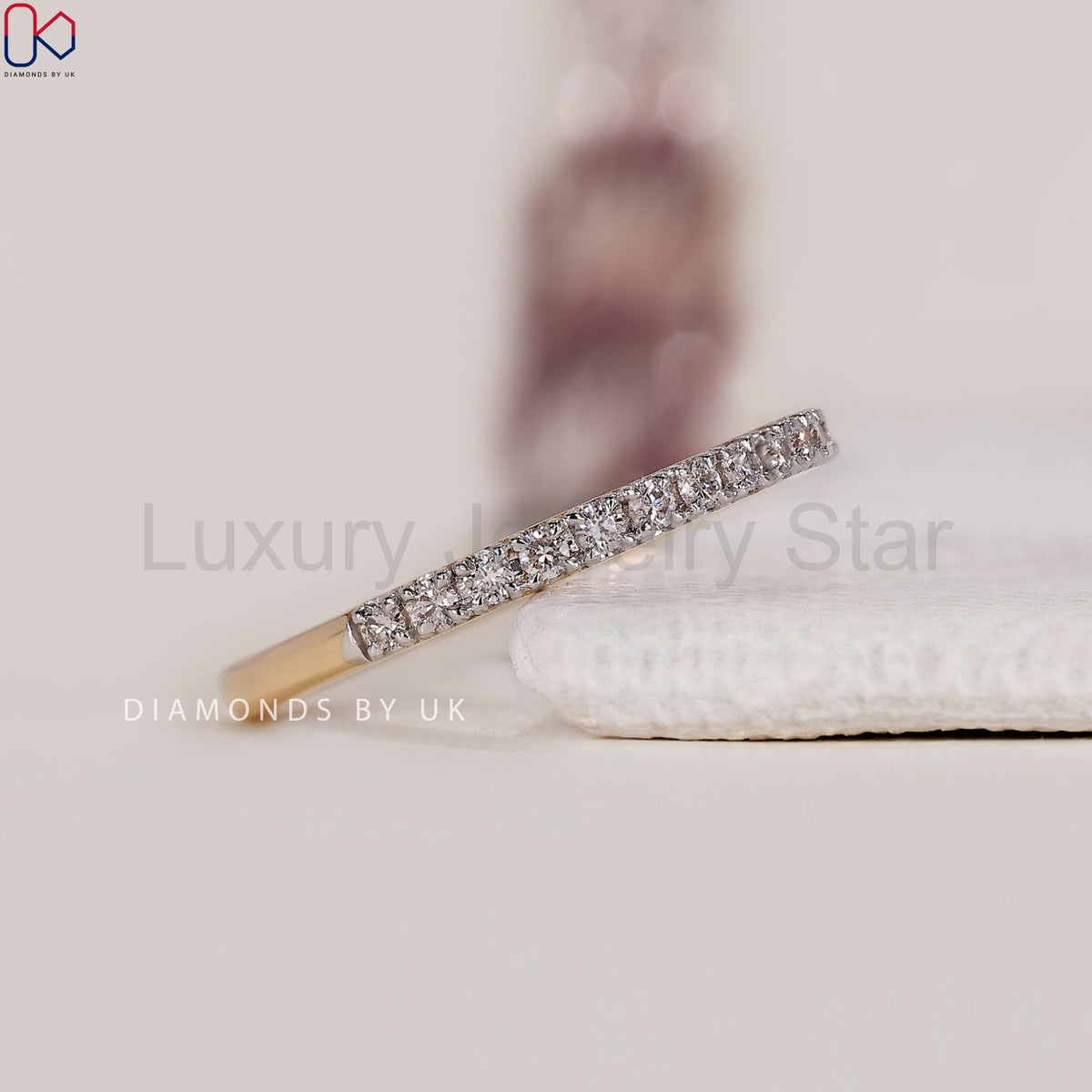 Round Cut Diamond Two Tone Wedding Band - image 3