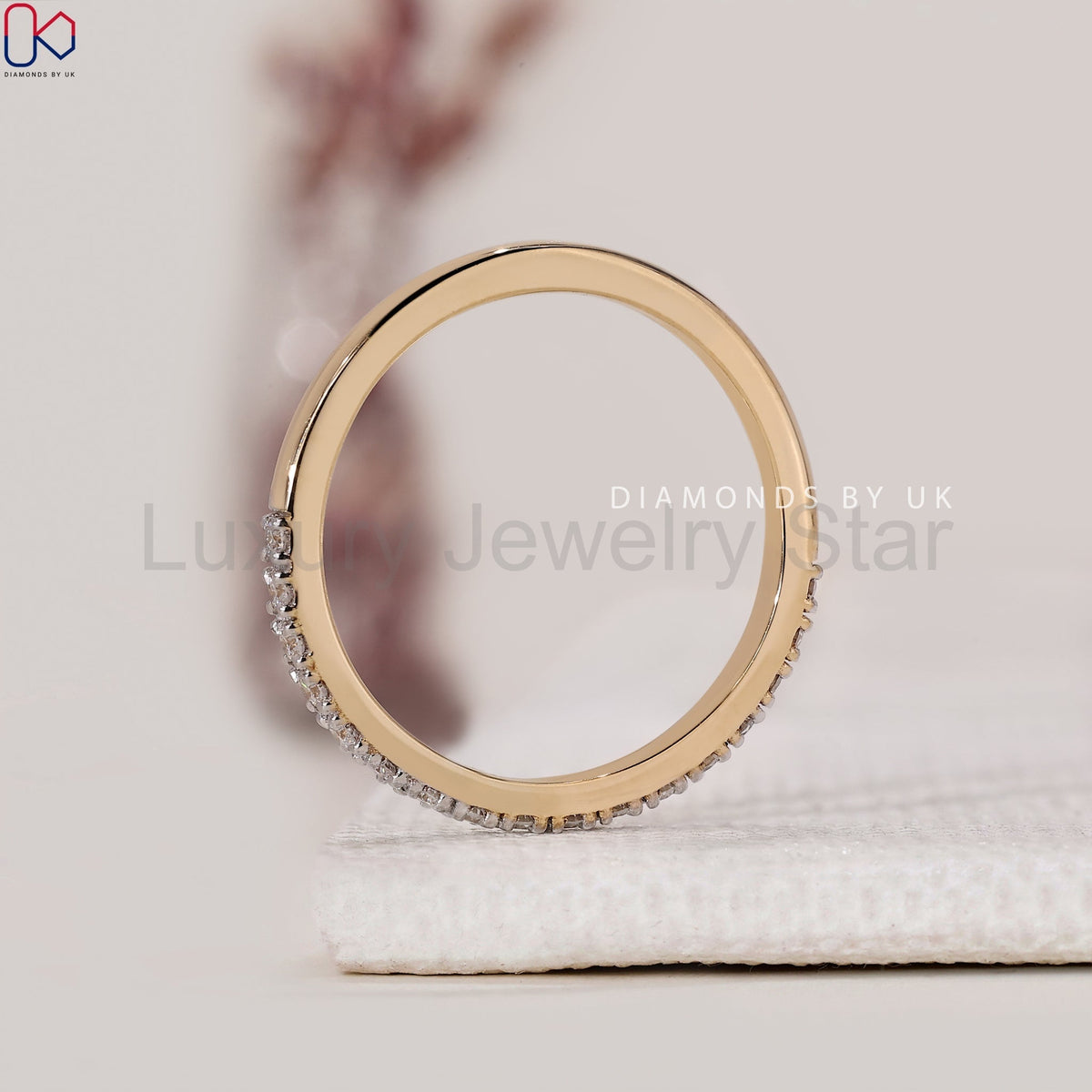 Round Cut Diamond Two Tone Wedding Band - image 7