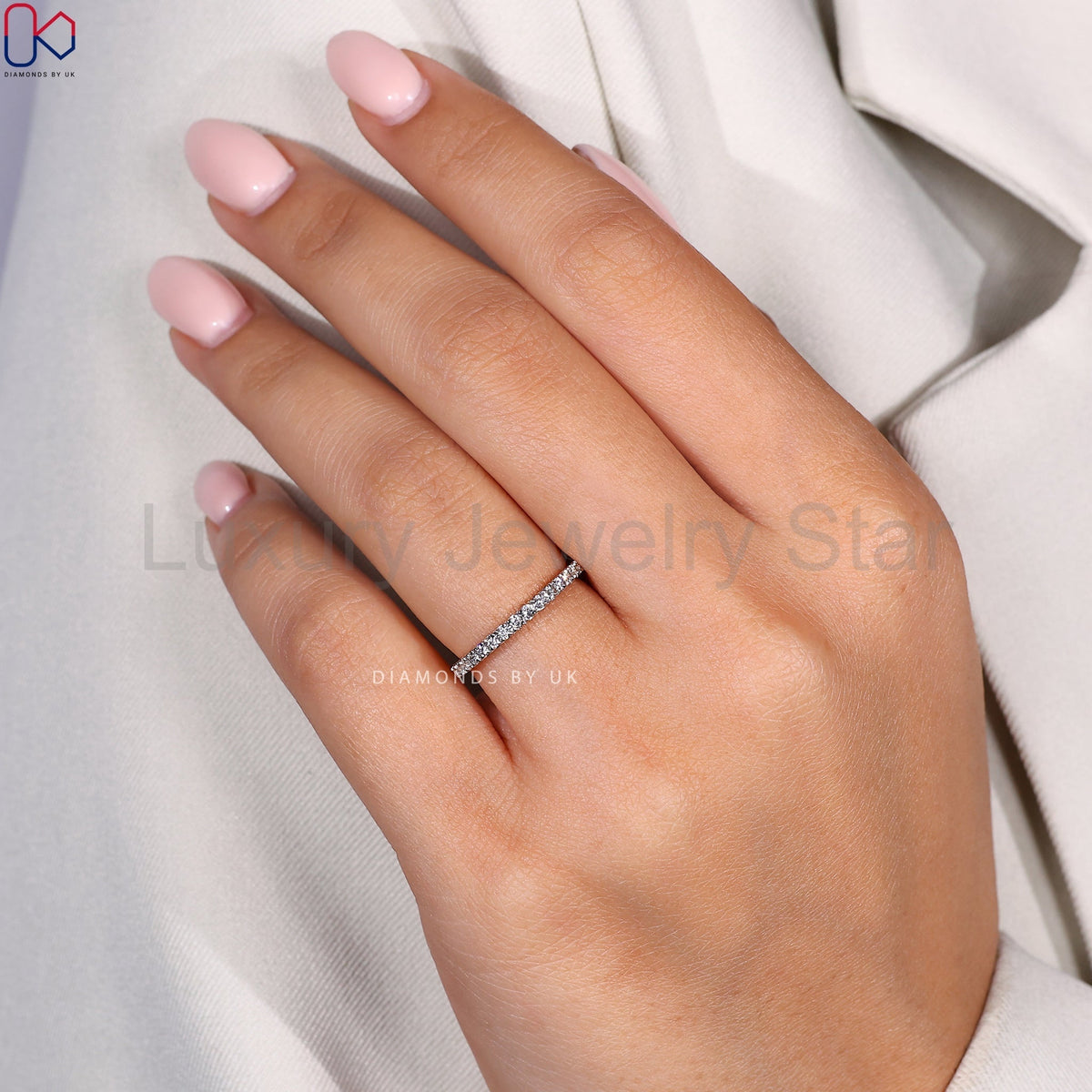 Round Cut Diamond Two Tone Wedding Band - image 8
