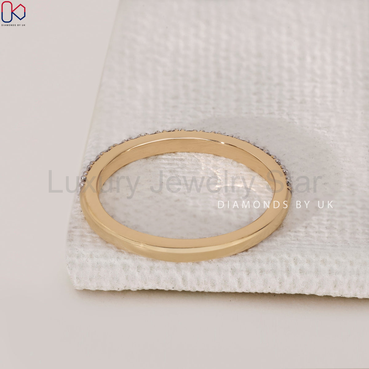 Round Cut Diamond Two Tone Wedding Band - image 9
