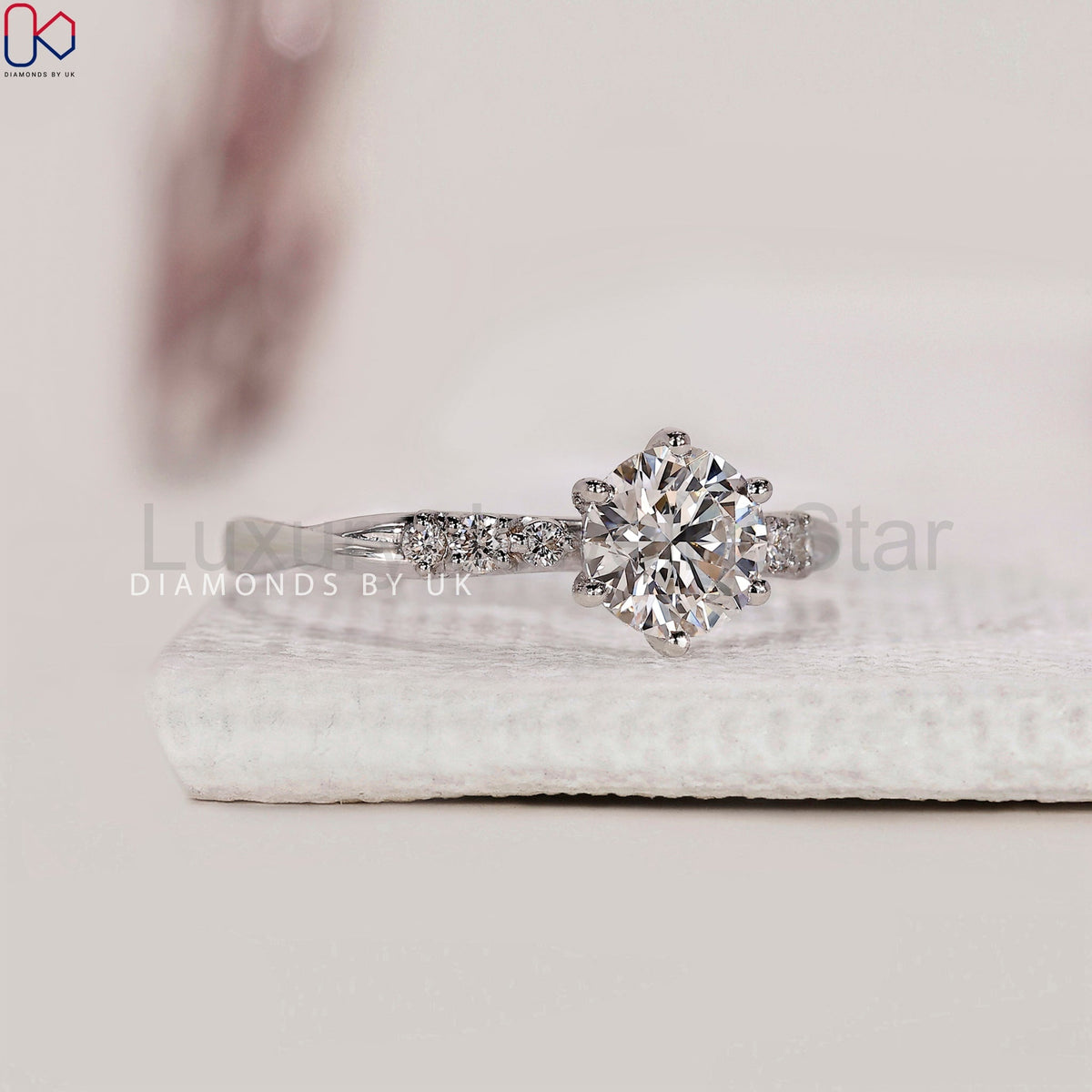 Round Cut Diamond White Gold Engagement Ring - image 2