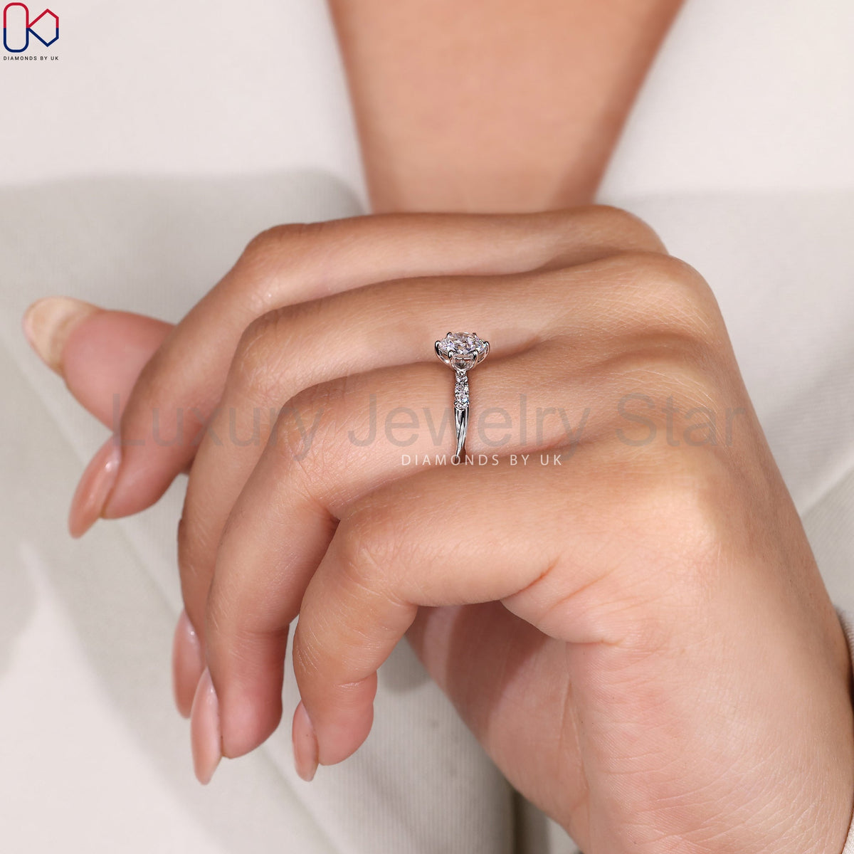 Round Cut Diamond White Gold Engagement Ring - image 8