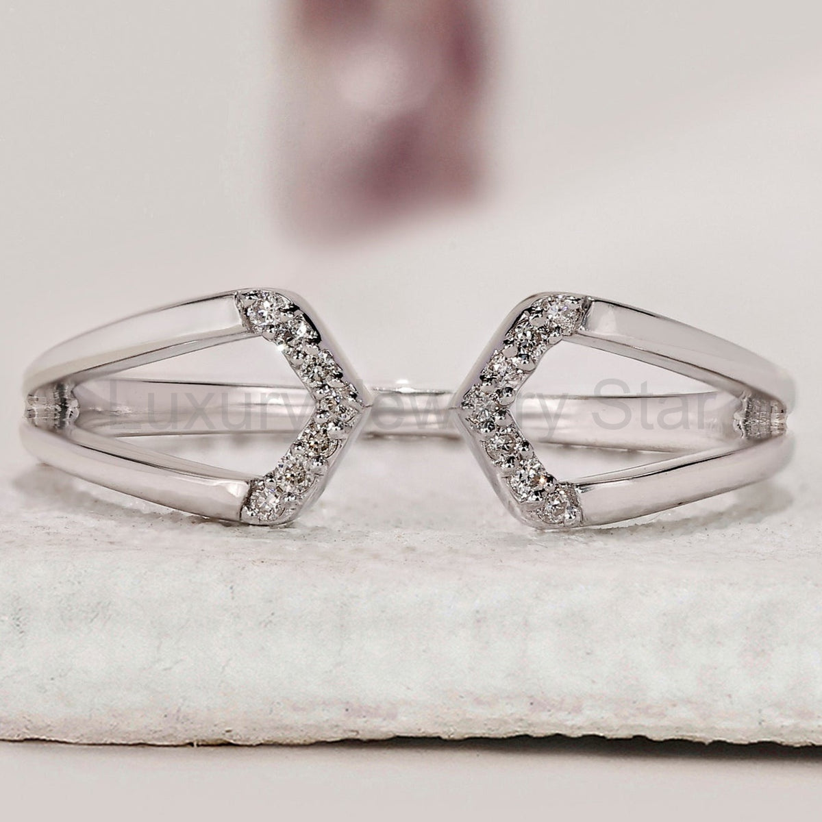 Round Cut Geometric Cuff Ring In White Gold