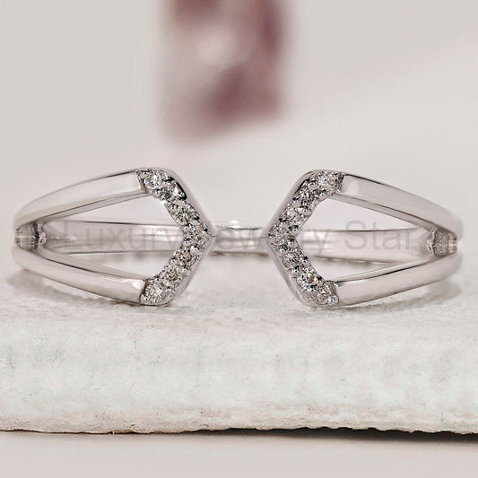 Round Cut Geometric Cuff Ring In White Gold