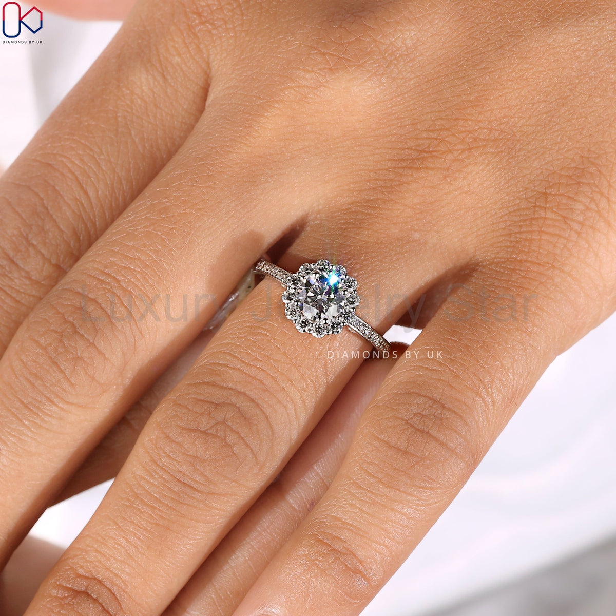 Round Cut Halo Diamond Engagement Ring In White Gold - image 11