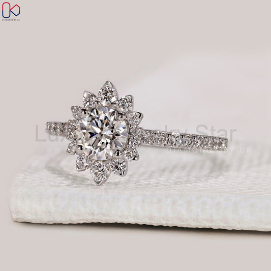 Round Cut White Gold Diamond Ring in Pave Setting - image 2