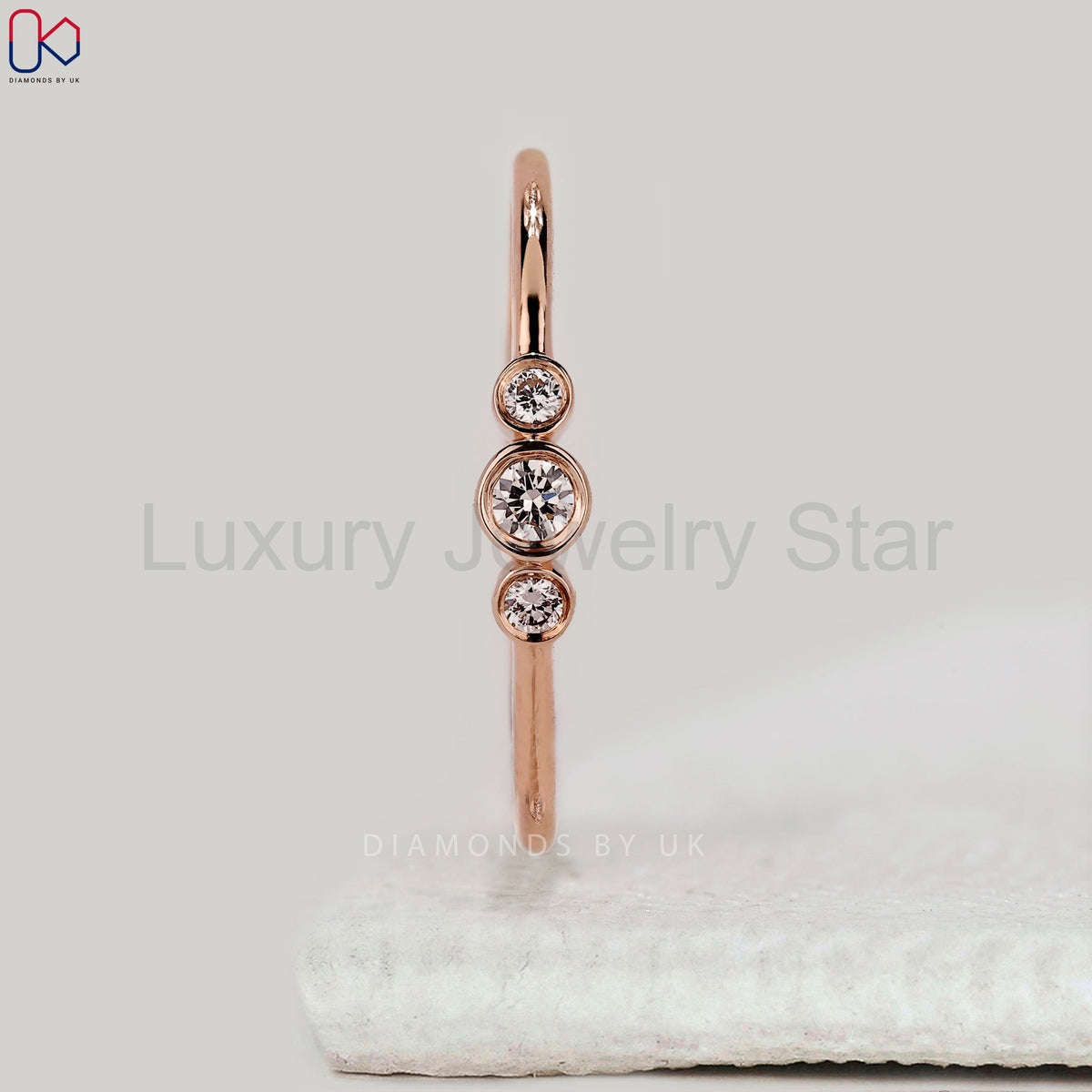 Round Diamond 3 Stone Bezel Set Band - image 3