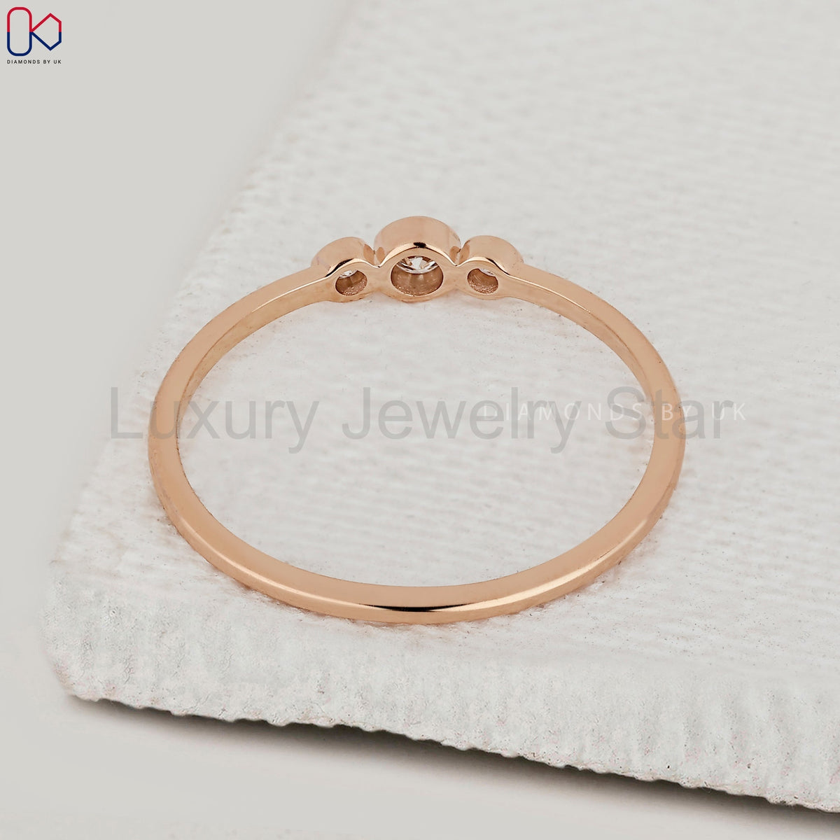 Round Diamond 3 Stone Bezel Set Band - image 7