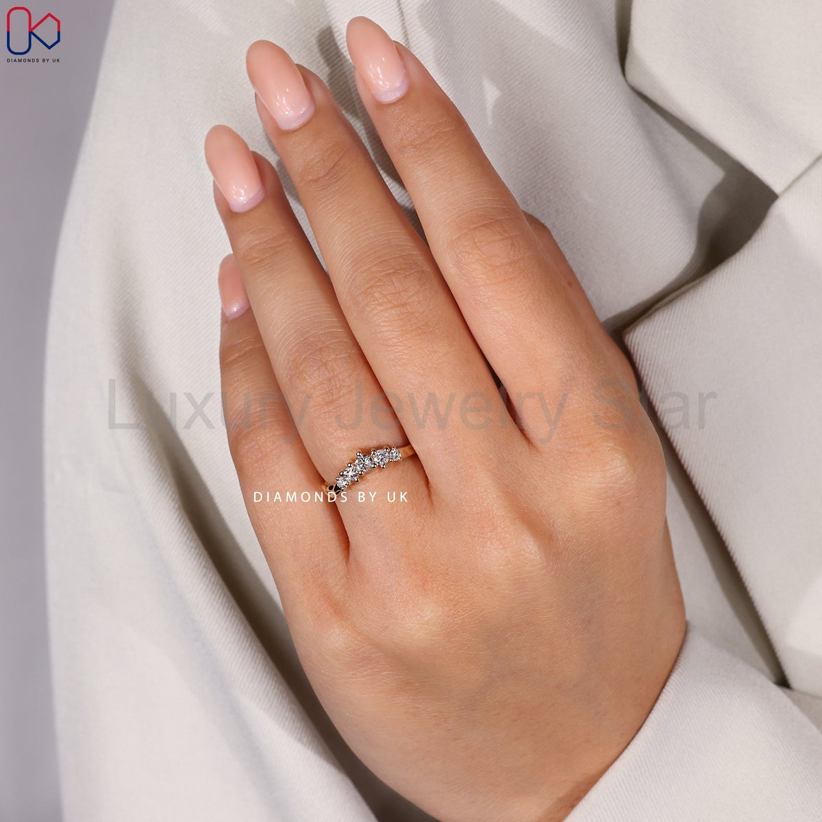 Round Diamond Art Deco Wedding Band - image 2