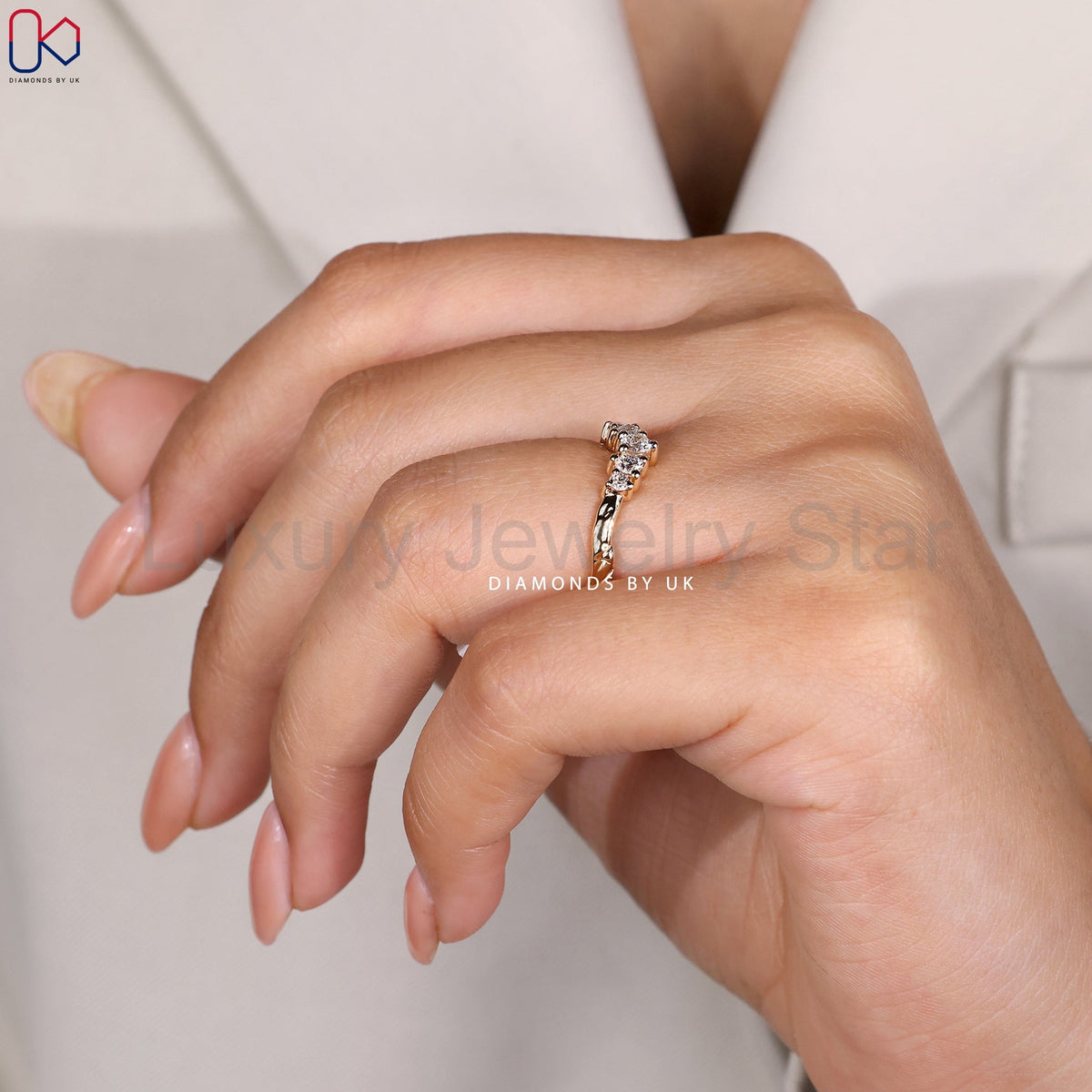 Round Diamond Art Deco Wedding Band - image 8
