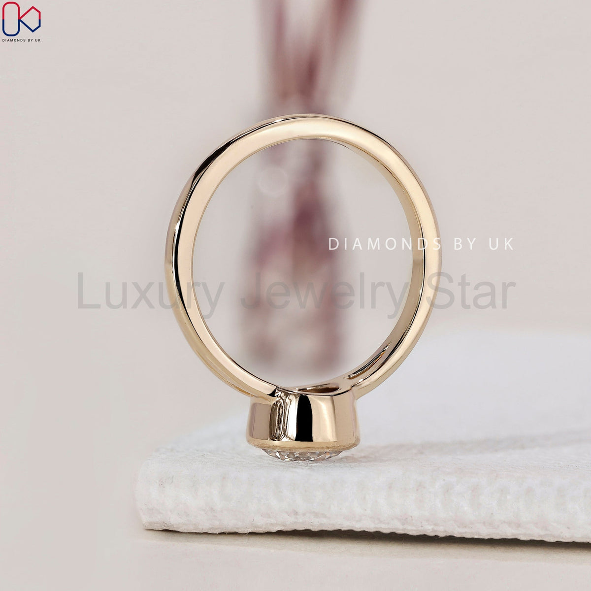 Round Diamond Bezel Set Engagement Ring - image 5
