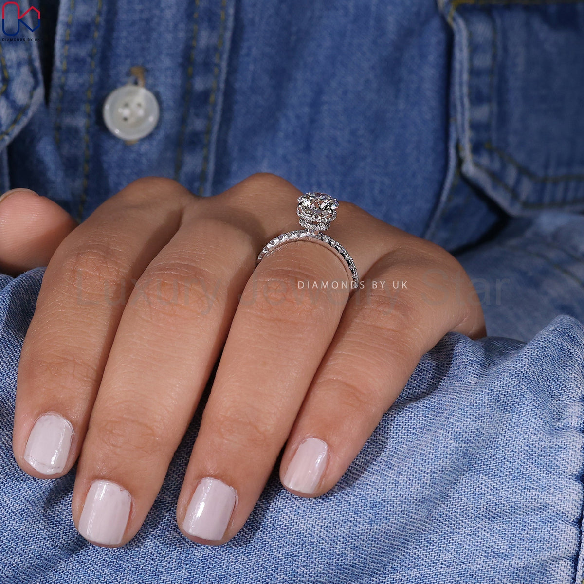 Round Diamond Double Hidden Halo Engagement Ring - image 10