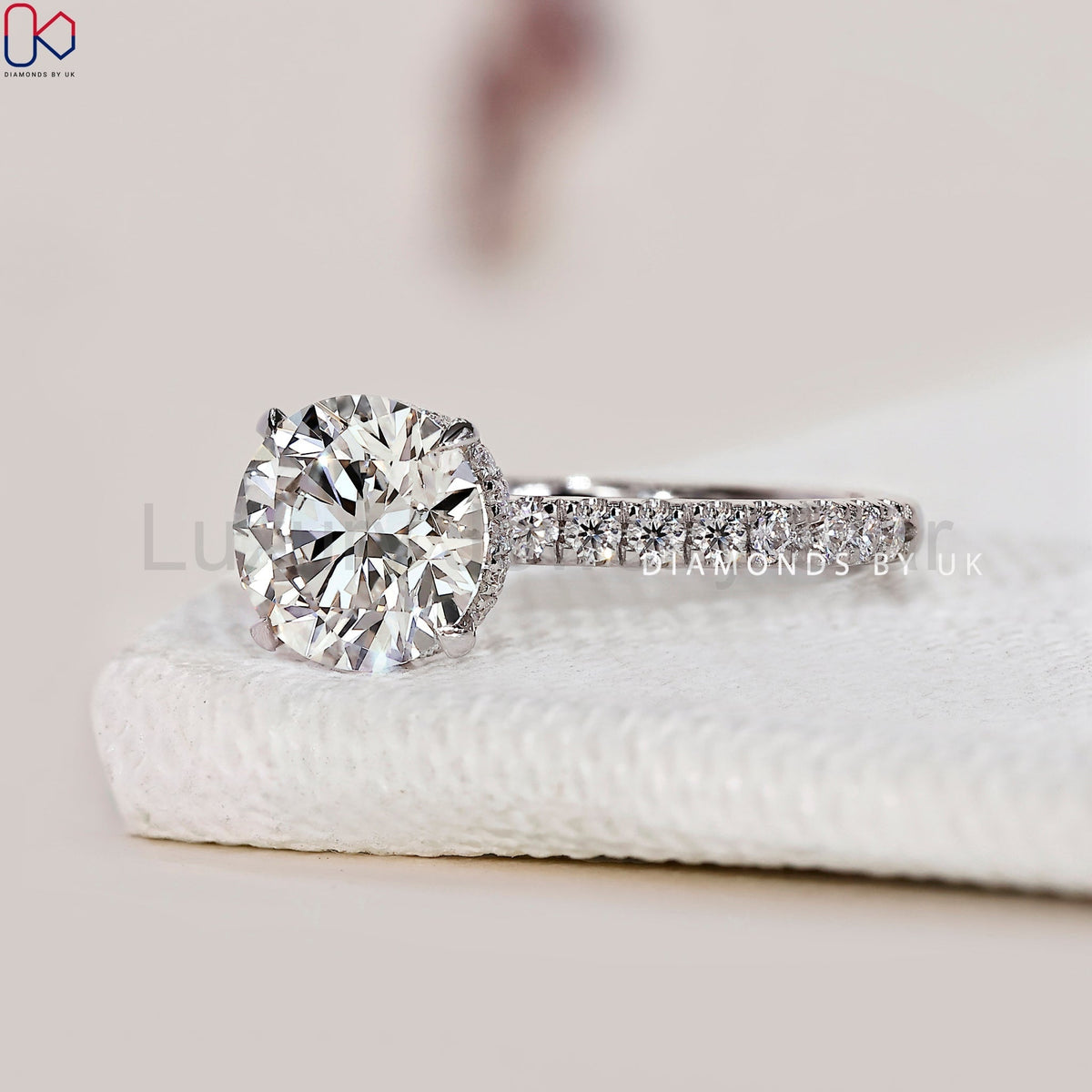 Round Diamond Double Hidden Halo Engagement Ring - image 2