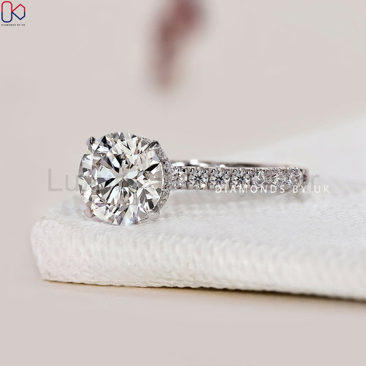 Round Diamond Double Hidden Halo Engagement Ring - image 2