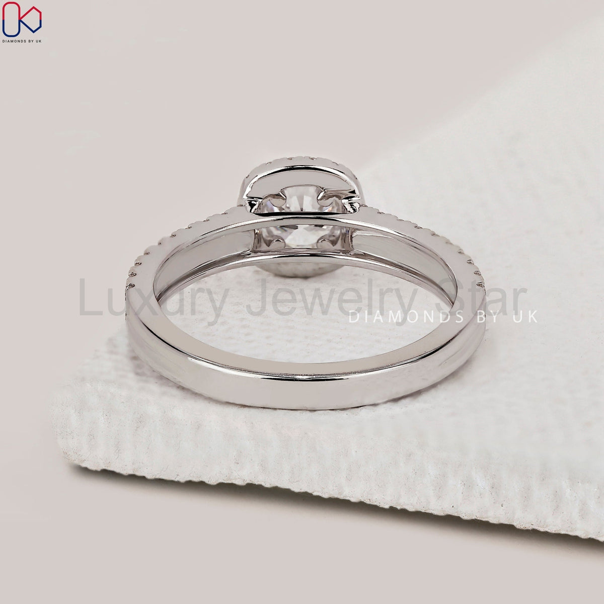 Round Diamond Double Row Pave Engagement Ring - image 4