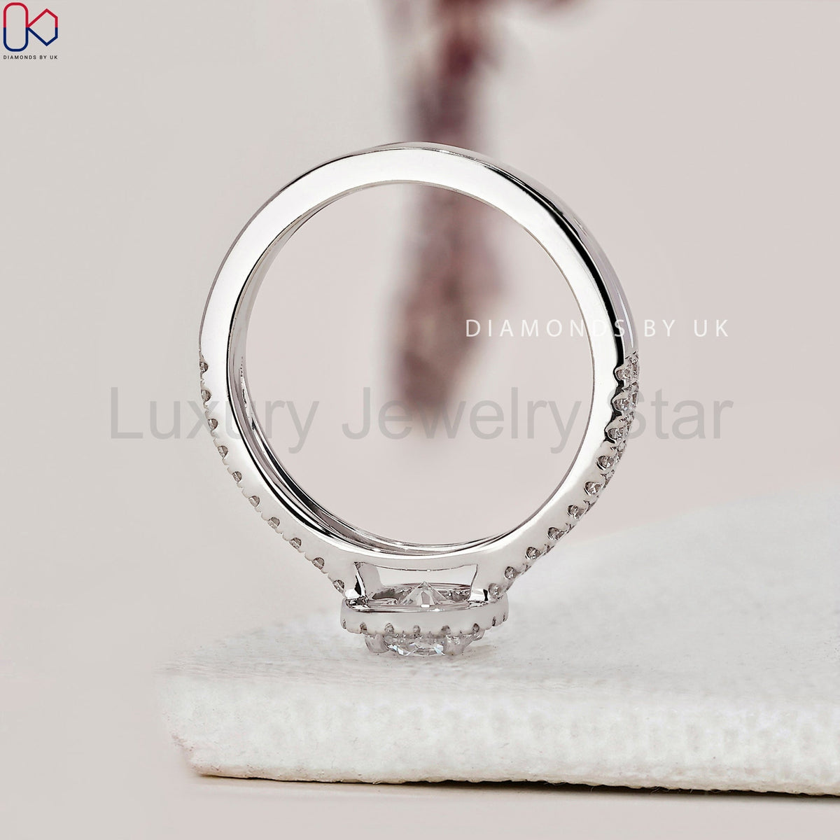 Round Diamond Double Row Pave Engagement Ring - image 5
