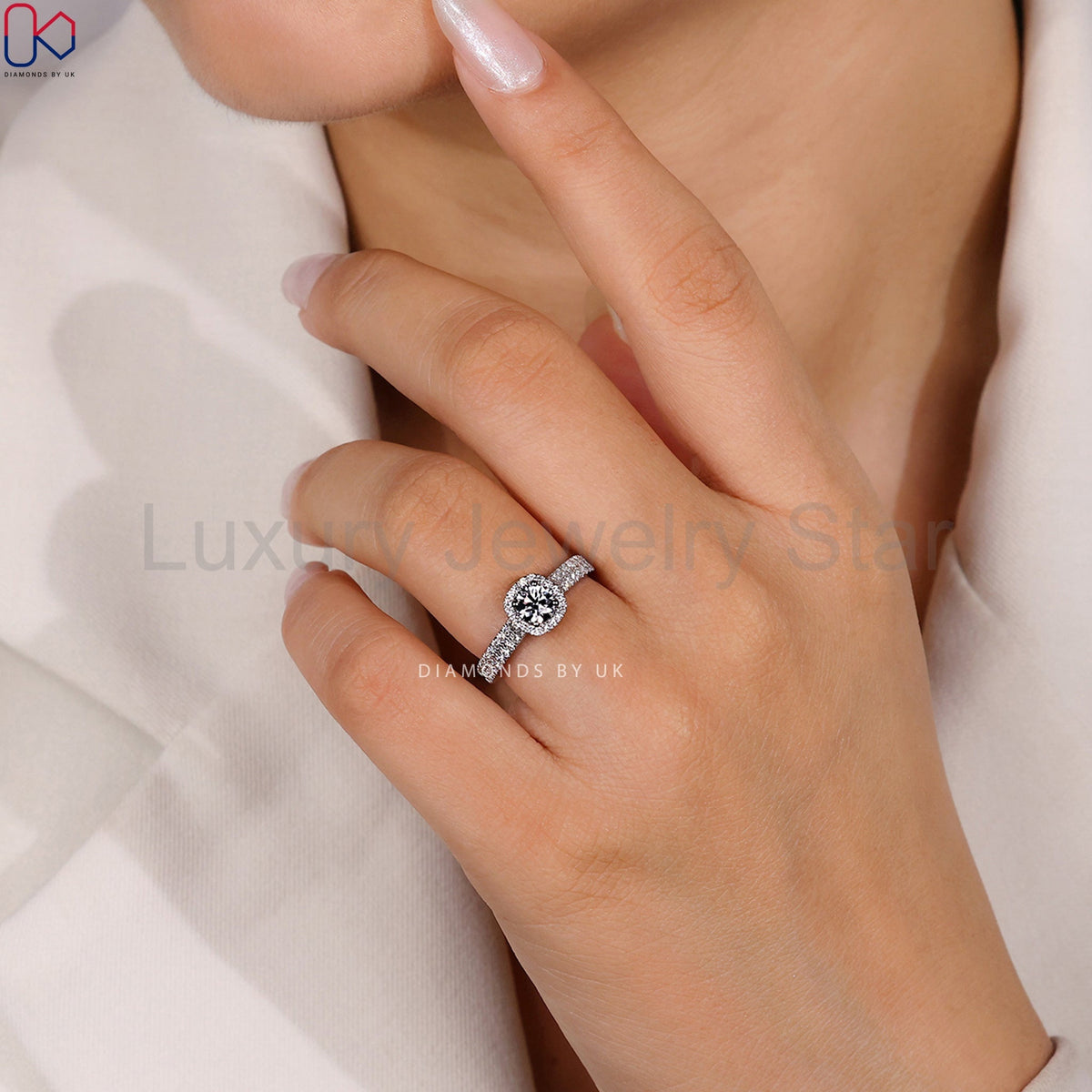Round Diamond Double Row Pave Engagement Ring - image 7