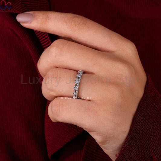 Round Diamond Double Row Wedding Band - image 2