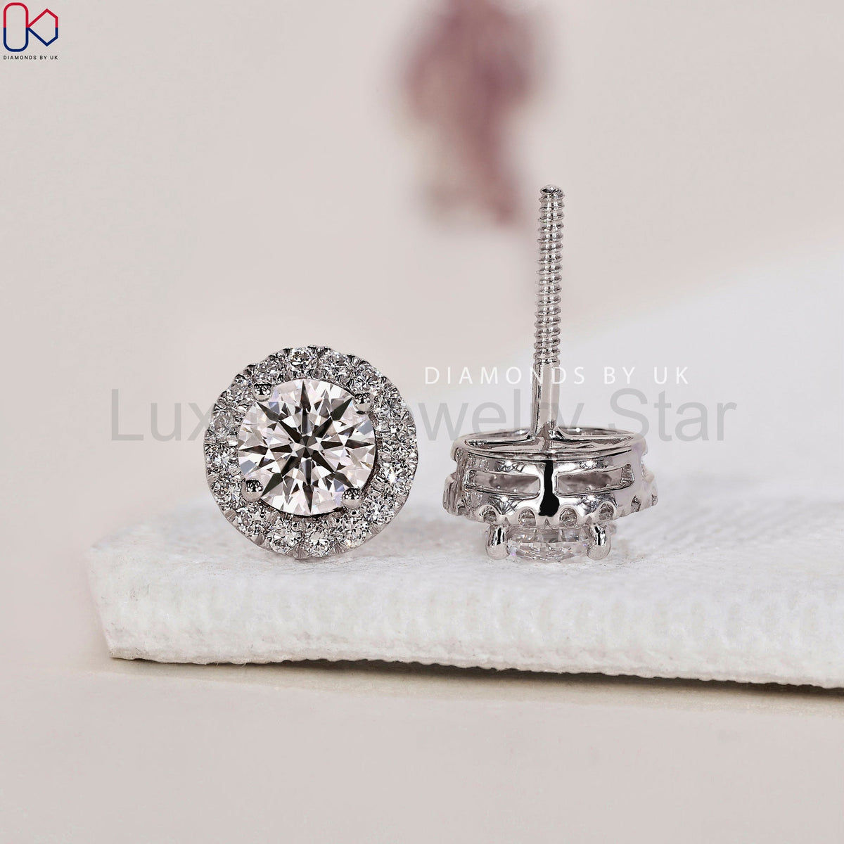 Round Diamond Earrings - Halo Design - image 10