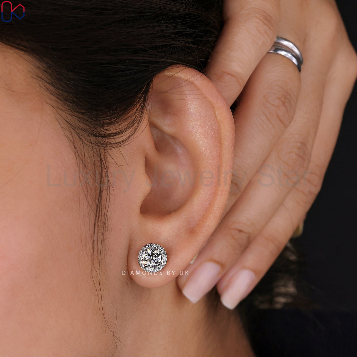 Round Diamond Earrings - Halo Design - image 9