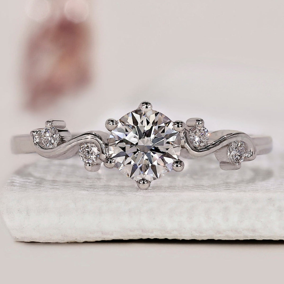 Round Diamond Engagement Ring In Filigree Design