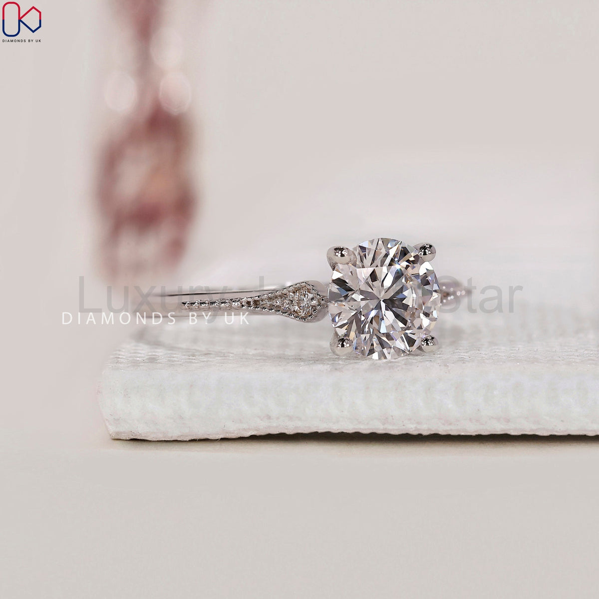 Round Diamond Engagement Ring In Milgrain Setting - image 3
