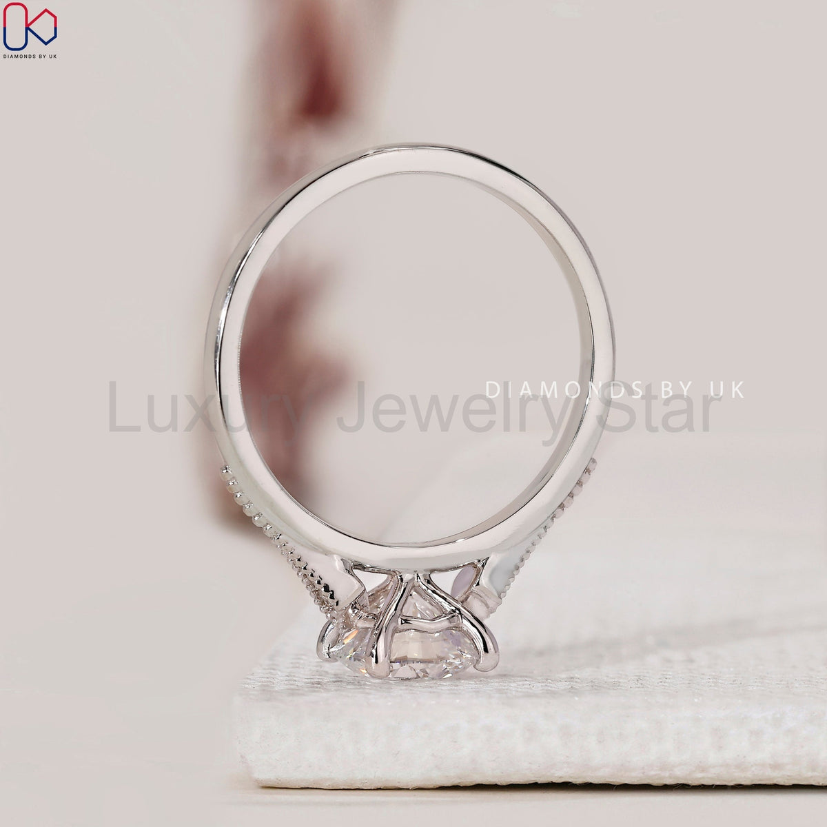 Round Diamond Engagement Ring In Milgrain Setting - image 5