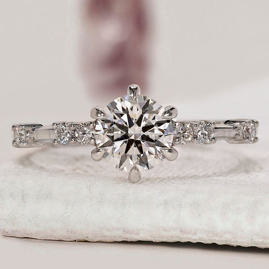 Round Diamond Engagement Ring With Distance Pave Band