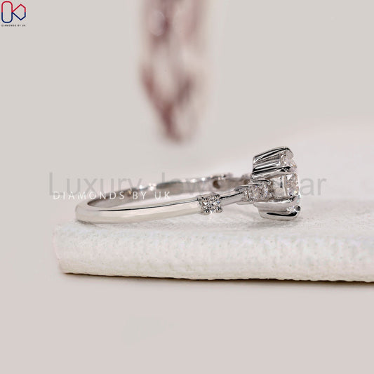 Round Diamond Engagement Ring With Distance Pave Band - image 2