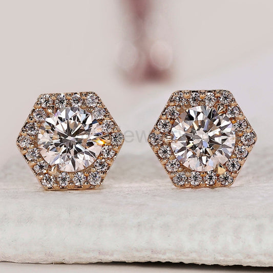 Round Diamond Halo Stud Earrings