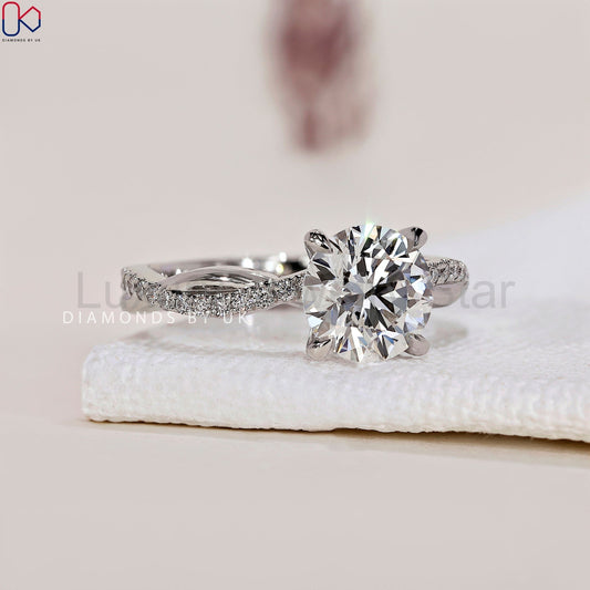 Round Diamond Ring - Twisted Pave Band - image 2