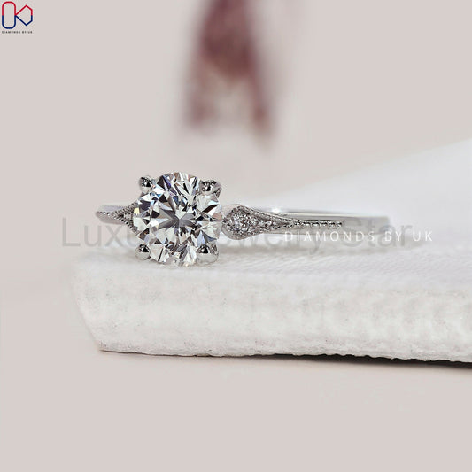 Round Diamond Side Stone Engagement Ring - image 2