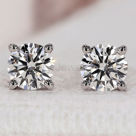 Round Diamond Stud Earrings - White Gold
