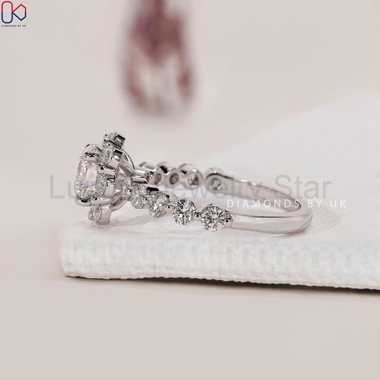 Round Diamond White Gold Halo Ring - image 2