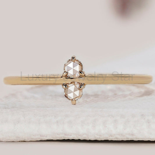 Round Rose Cut Two Stone Engagement Ring